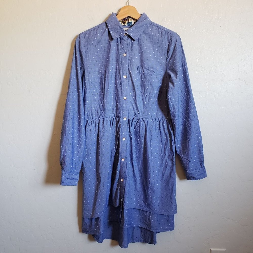 Anthropologie Isabella Sinclair Chambray Speckled Tiered Shirtdress Blue Size S